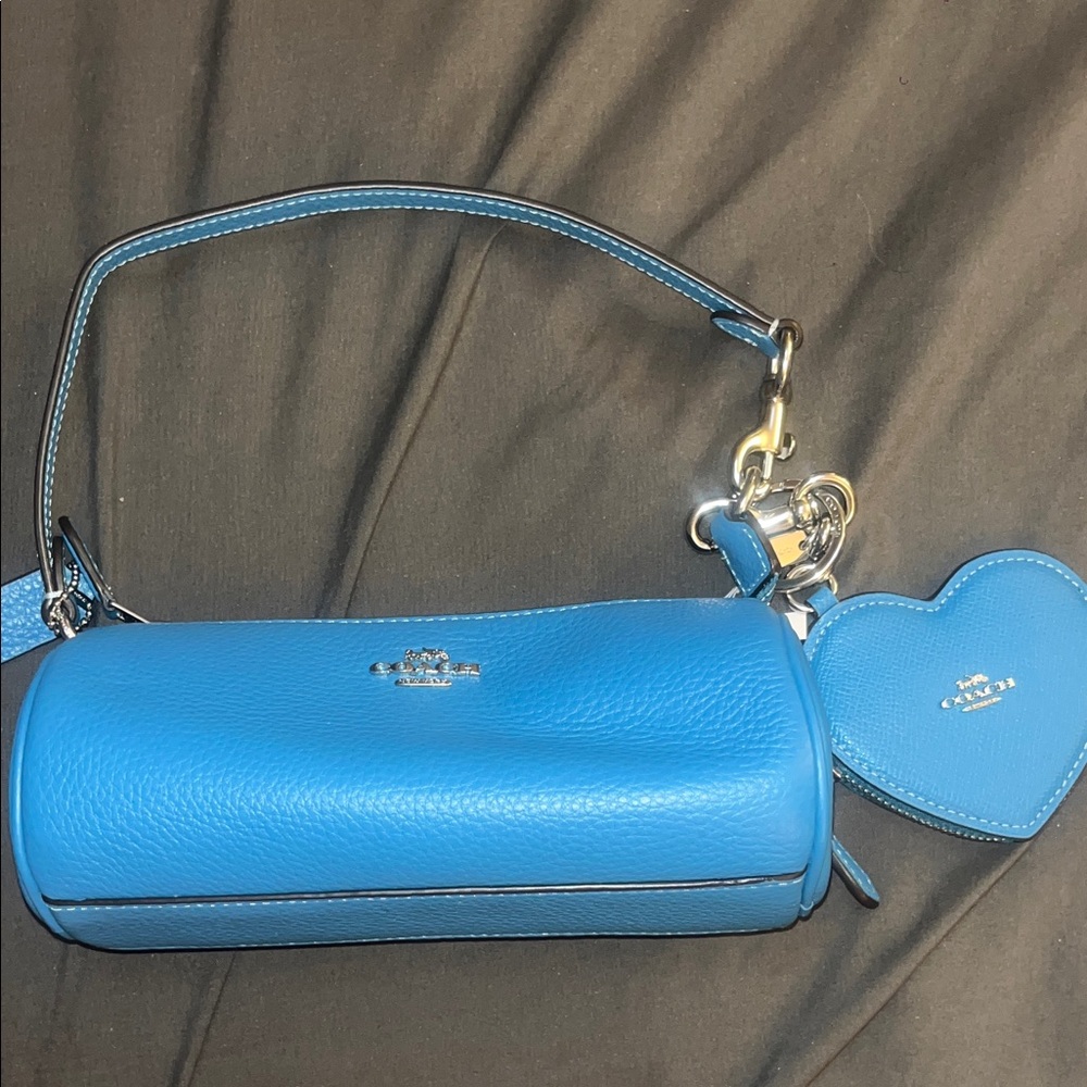 Coach Nolita Barrel Bag with Heart Accent charm in bright blue